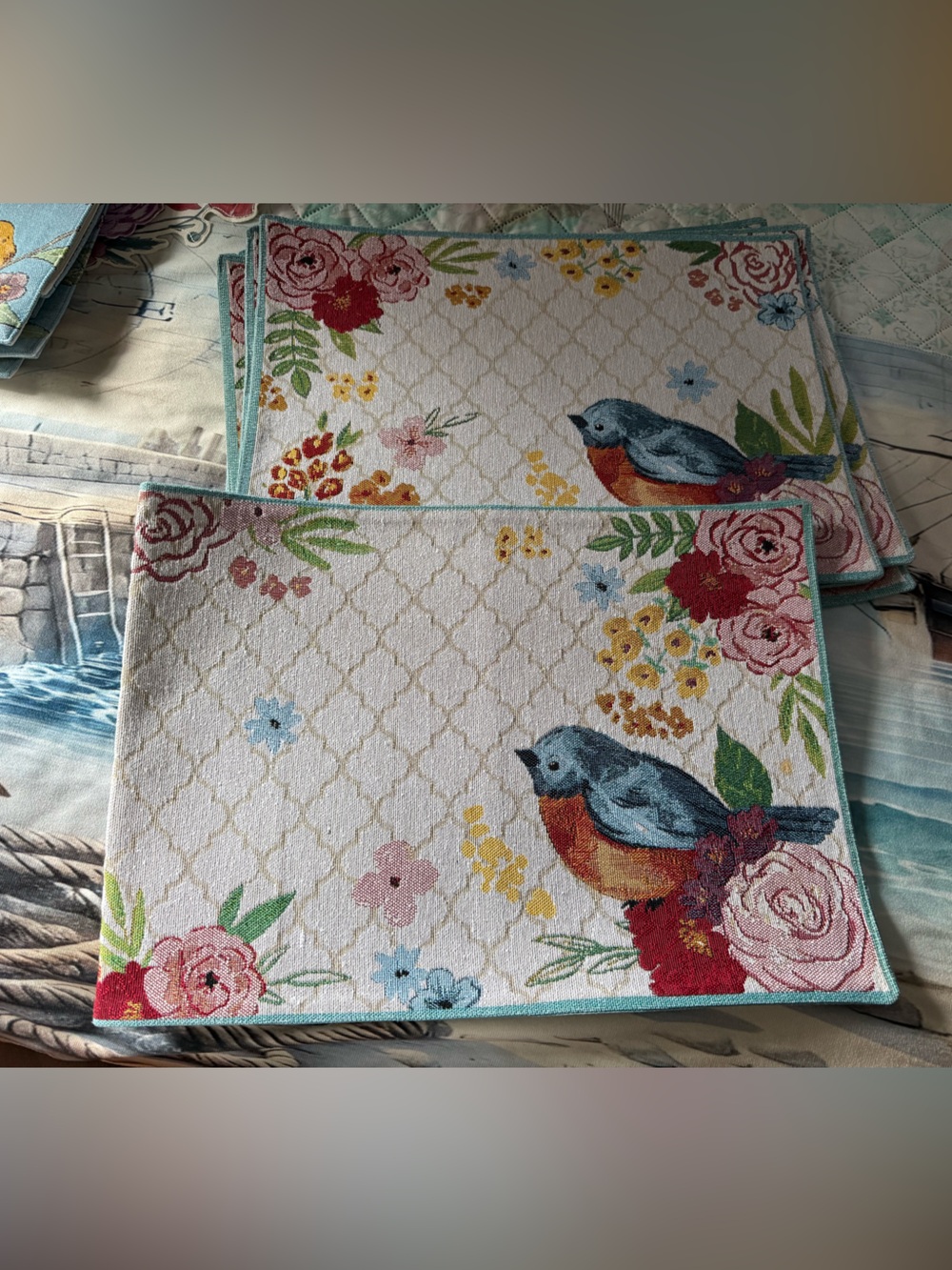 Floral Bird Tapestry Placemat Set & Runner